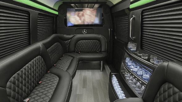 Interior of Vancouver Party Bus Company's 14 Passenger Sprinter Limousine in Olympia